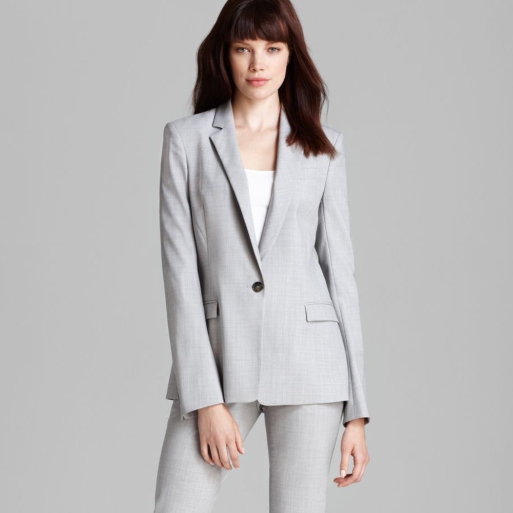 Theory Grey Single Button Dancey Wool Blazer - image 1